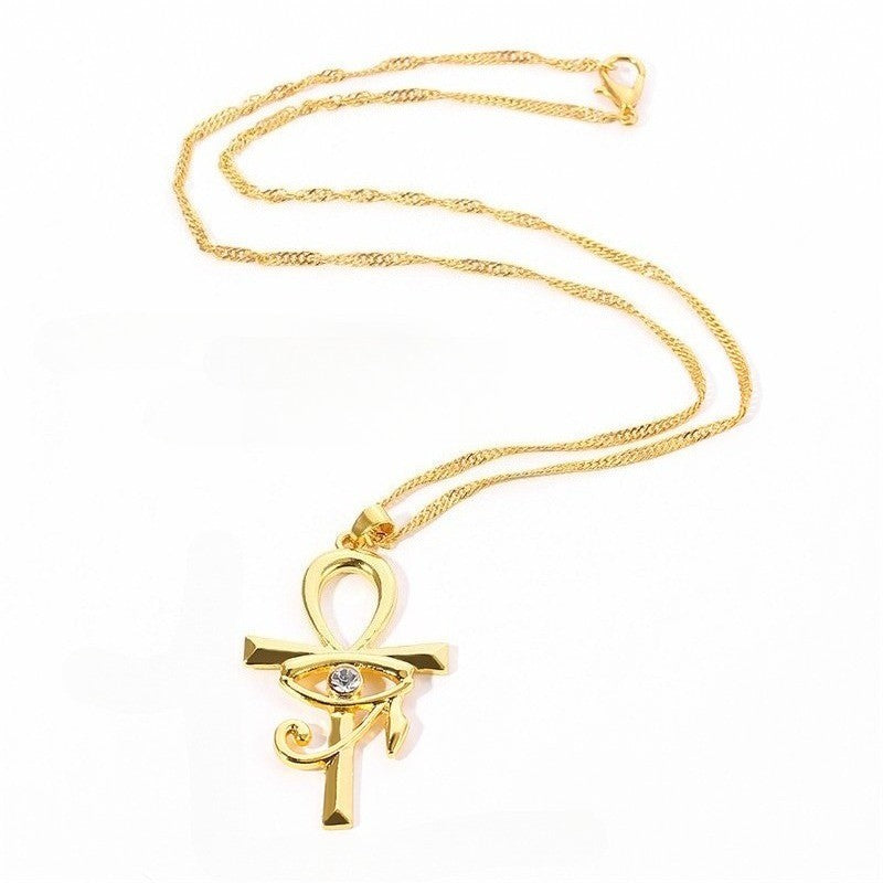 Classy Gold Ankh Eye Pendant Necklace
