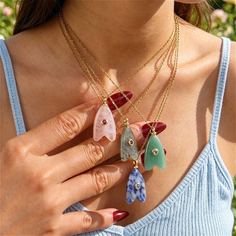 18k Dainty Natural Stone Arrow Necklace