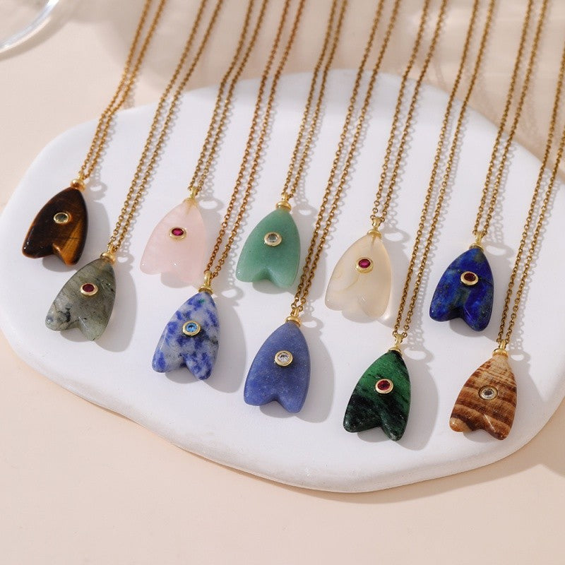 18k Dainty Natural Stone Arrow Necklace