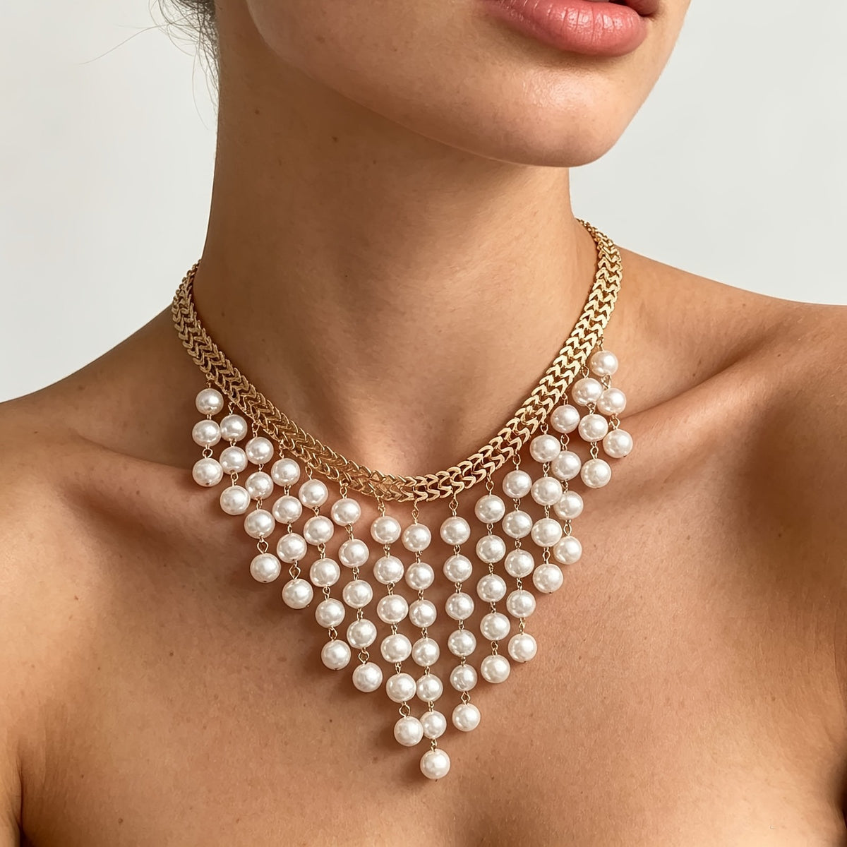 Elegant Multi-Strand Pearl Bib Necklace