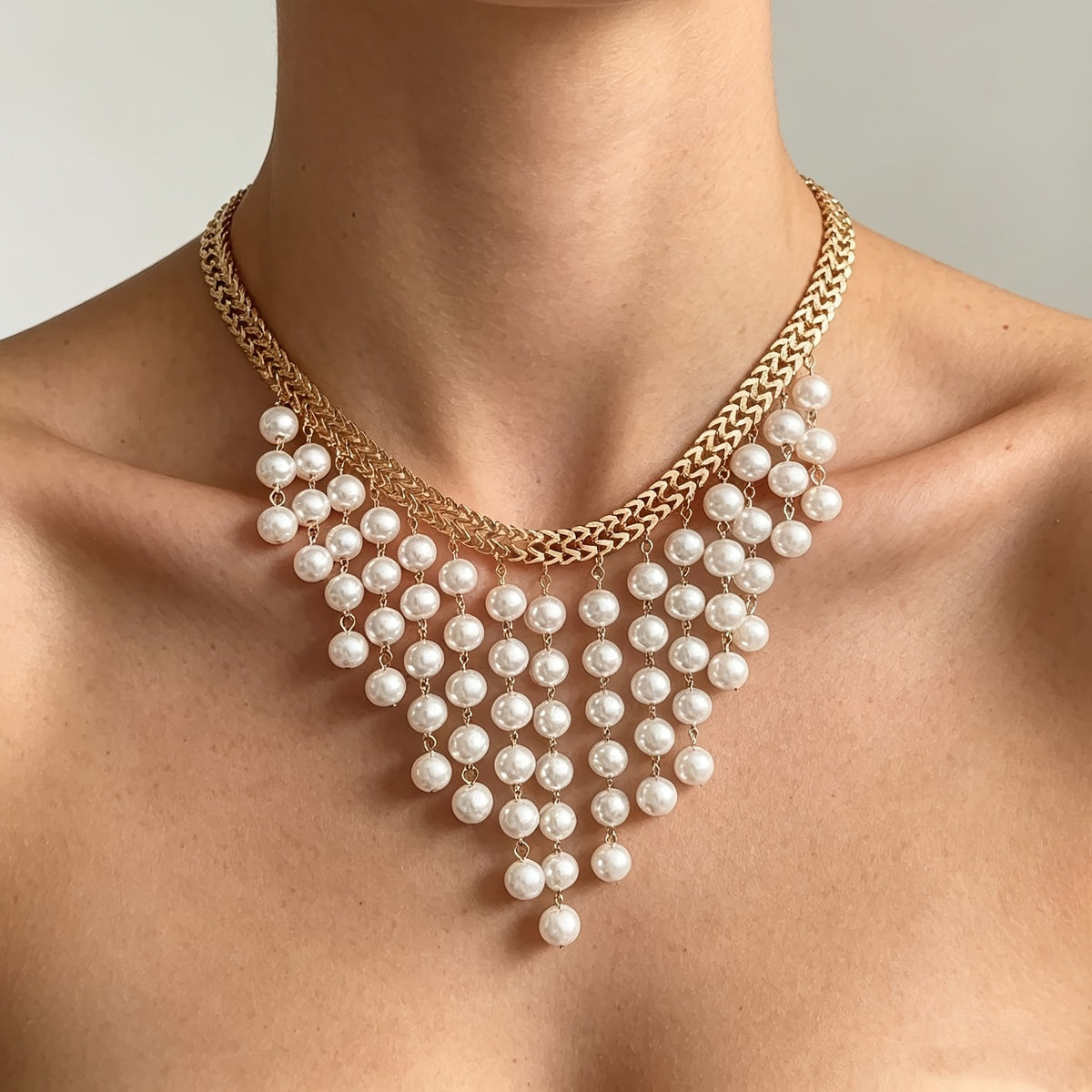 Elegant Multi-Strand Pearl Bib Necklace