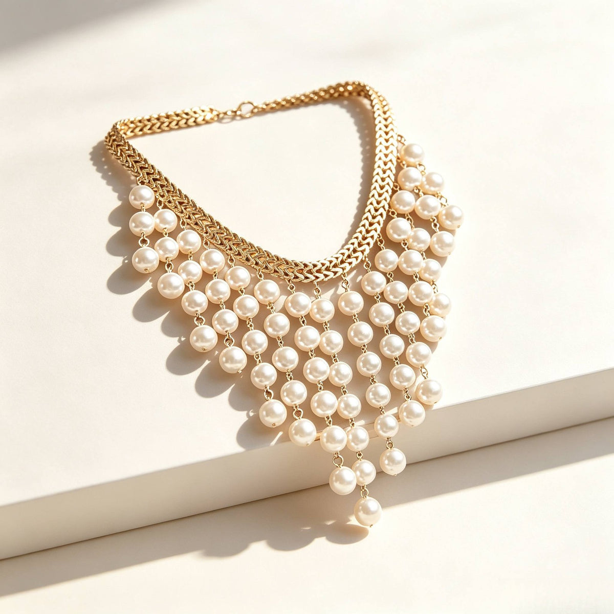 Elegant Multi-Strand Pearl Bib Necklace