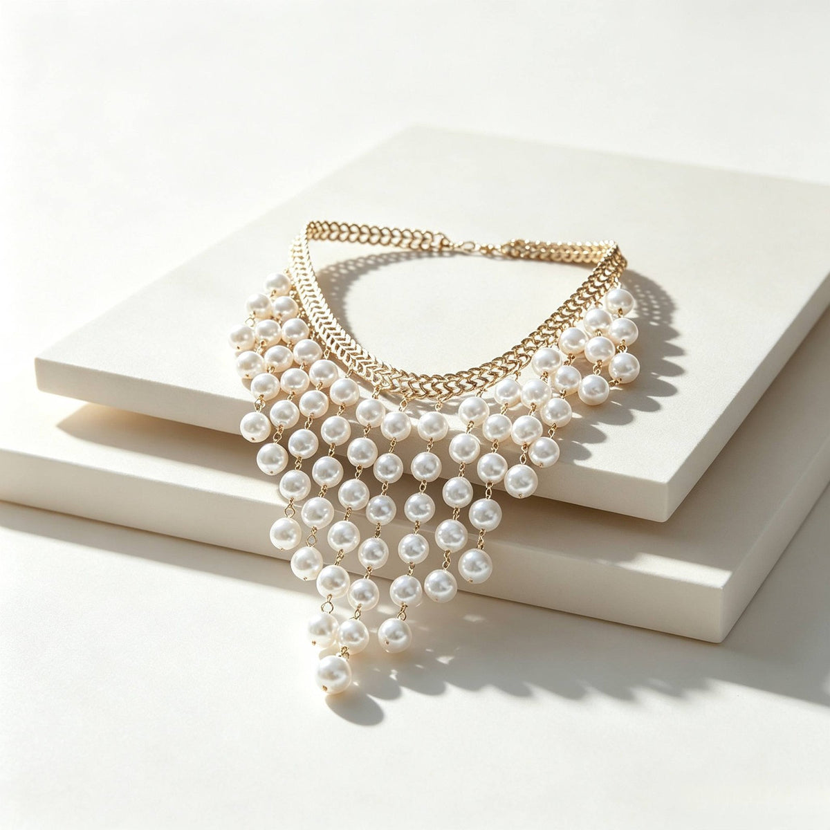 Elegant Multi-Strand Pearl Bib Necklace