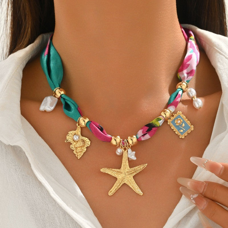 Boho Starfish Scarf Necklace