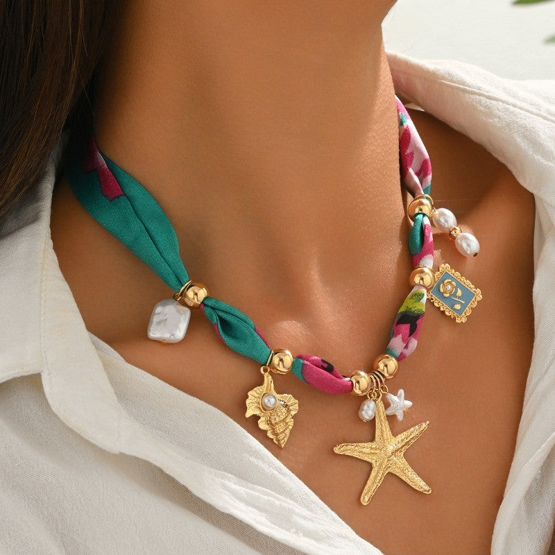 Boho Starfish Scarf Necklace
