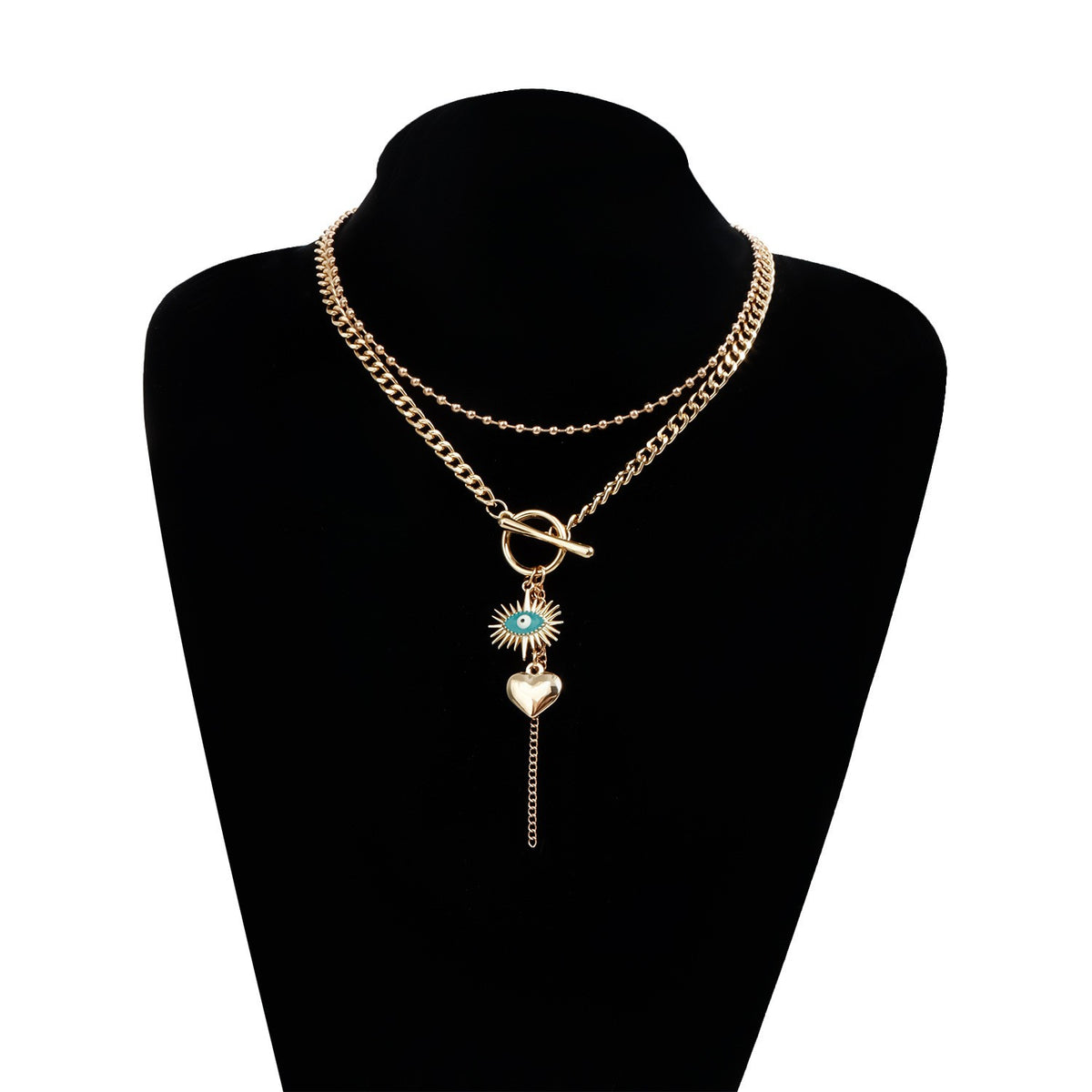 Boho Evil Eye Heart Toggle Necklace