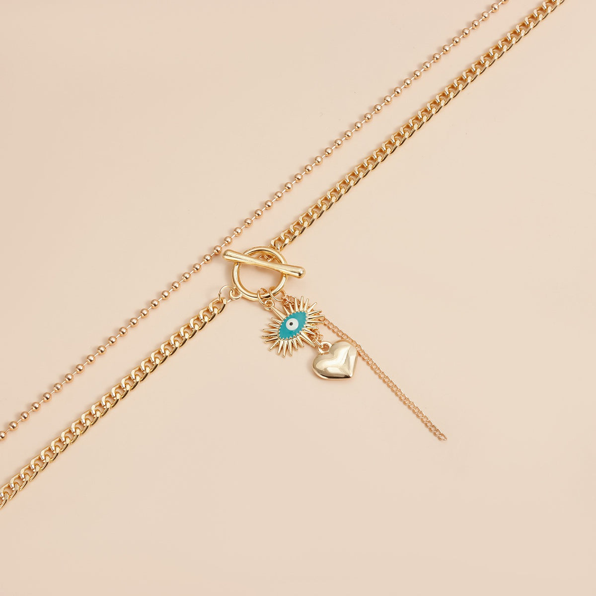 Boho Evil Eye Heart Toggle Necklace
