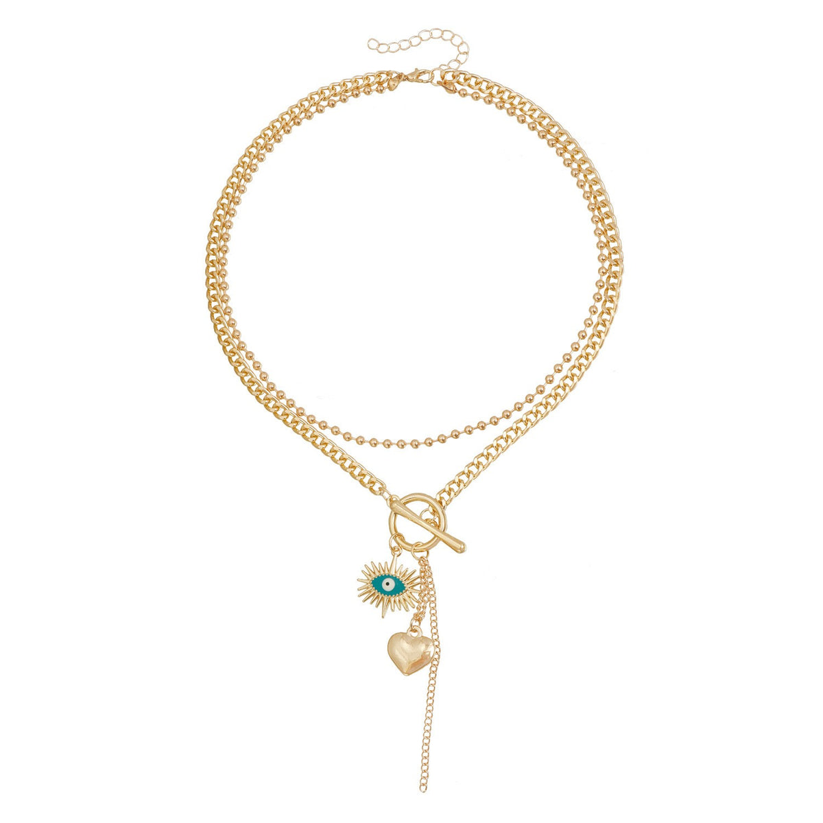 Boho Evil Eye Heart Toggle Necklace
