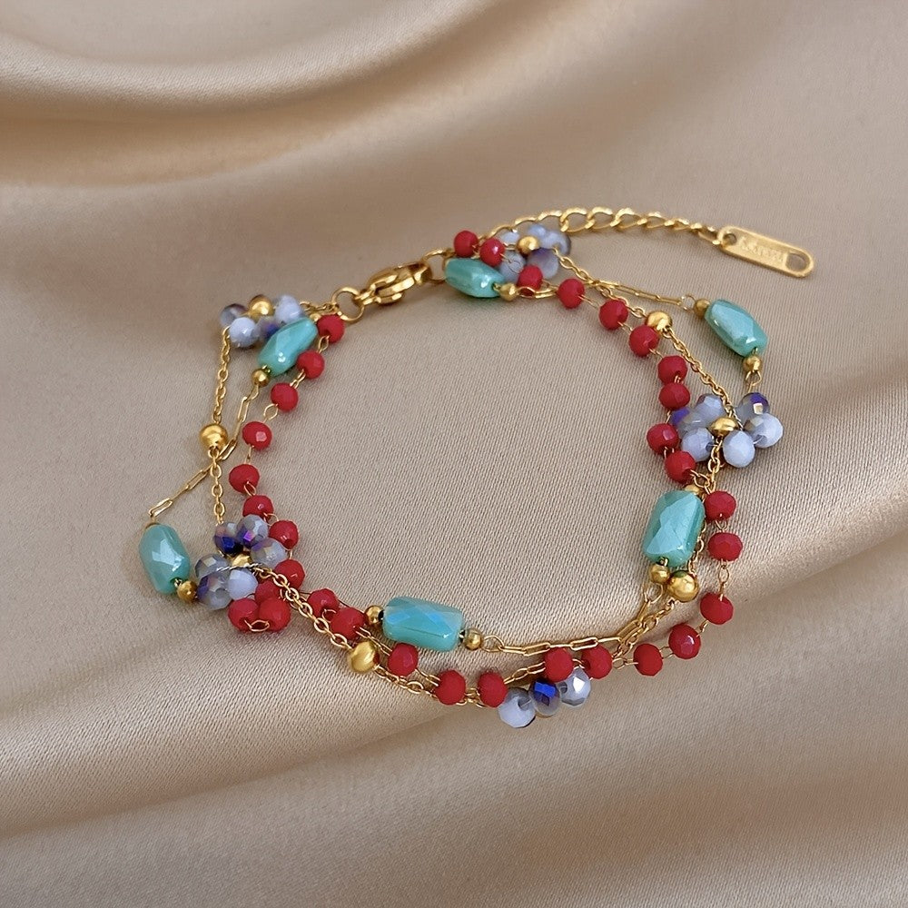 18k Boho Turquoise Floral Beaded Bracelet