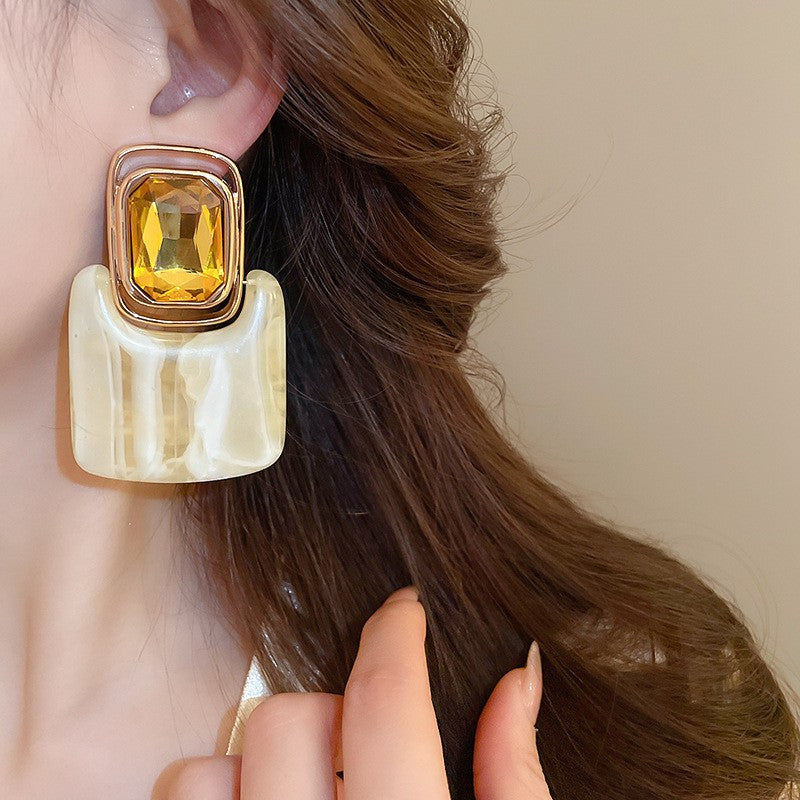 Vintage Marbled Resin Square Drop Earrings