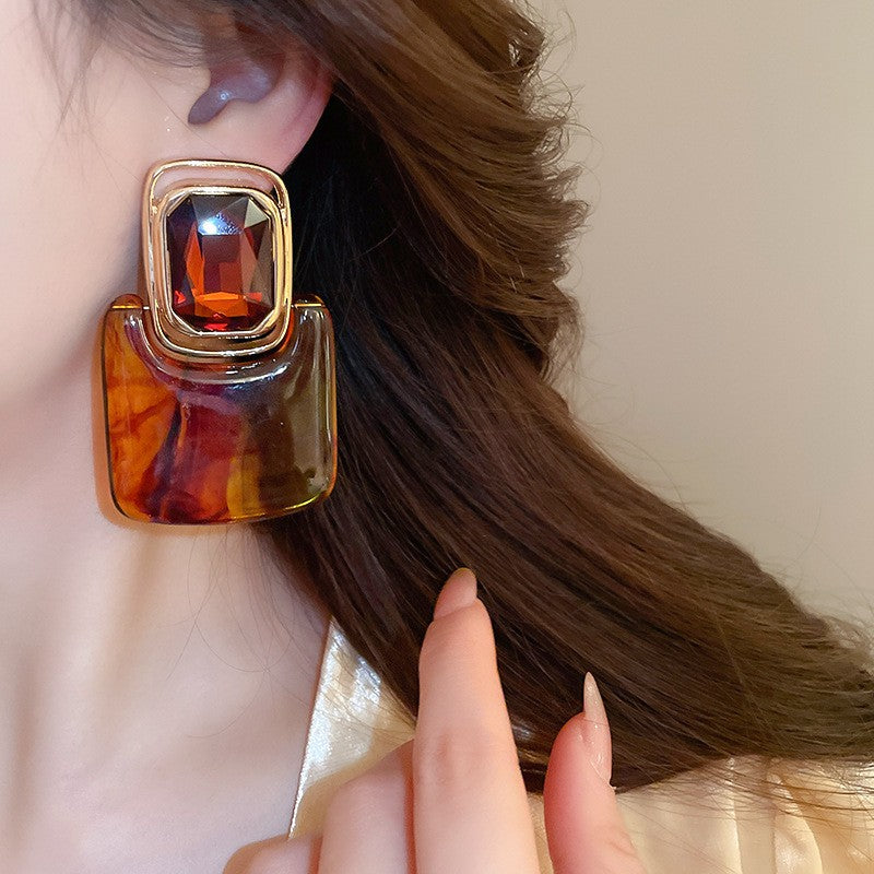 Vintage Marbled Resin Square Drop Earrings