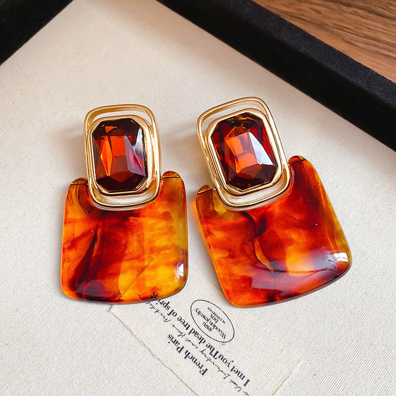 Vintage Marbled Resin Square Drop Earrings