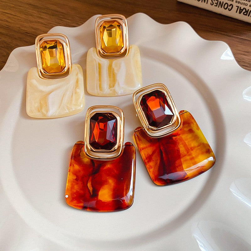 Vintage Marbled Resin Square Drop Earrings