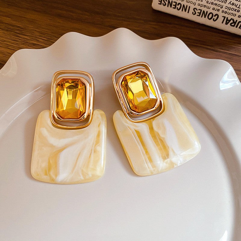 Vintage Marbled Resin Square Drop Earrings