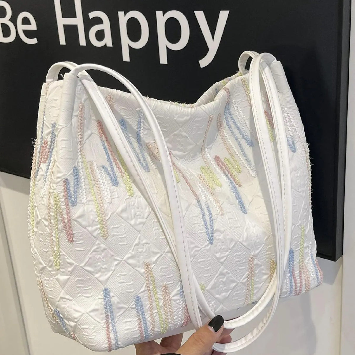 Boho Floral Embroidered Canvas Tote