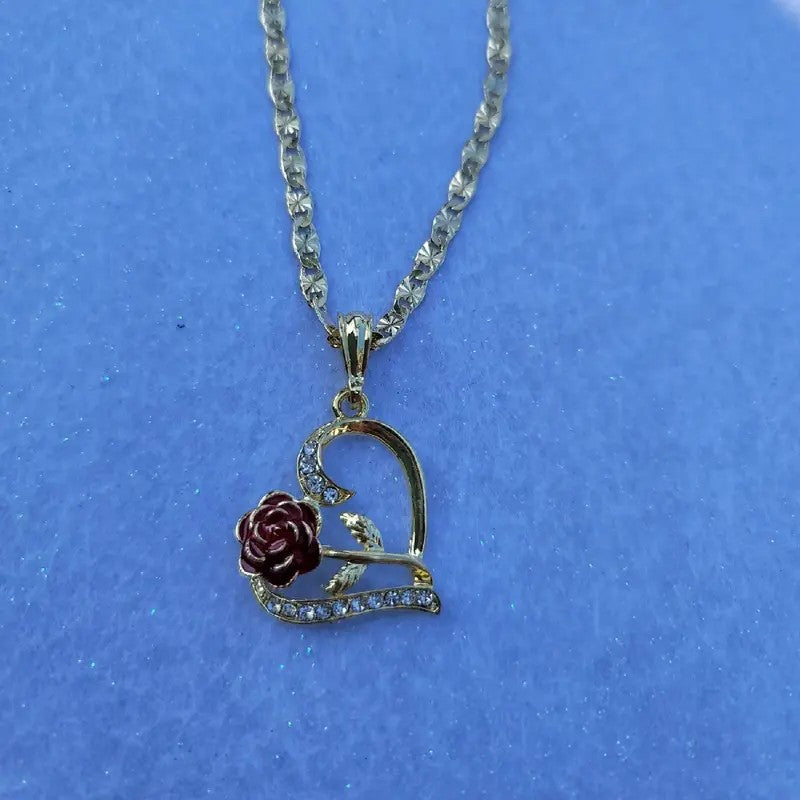 Elegant Red Rose Heart Necklace