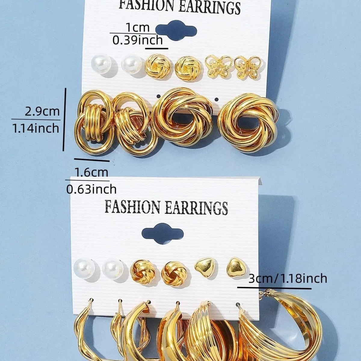 11pc Elegant Mixed Motif Stud Earring Set