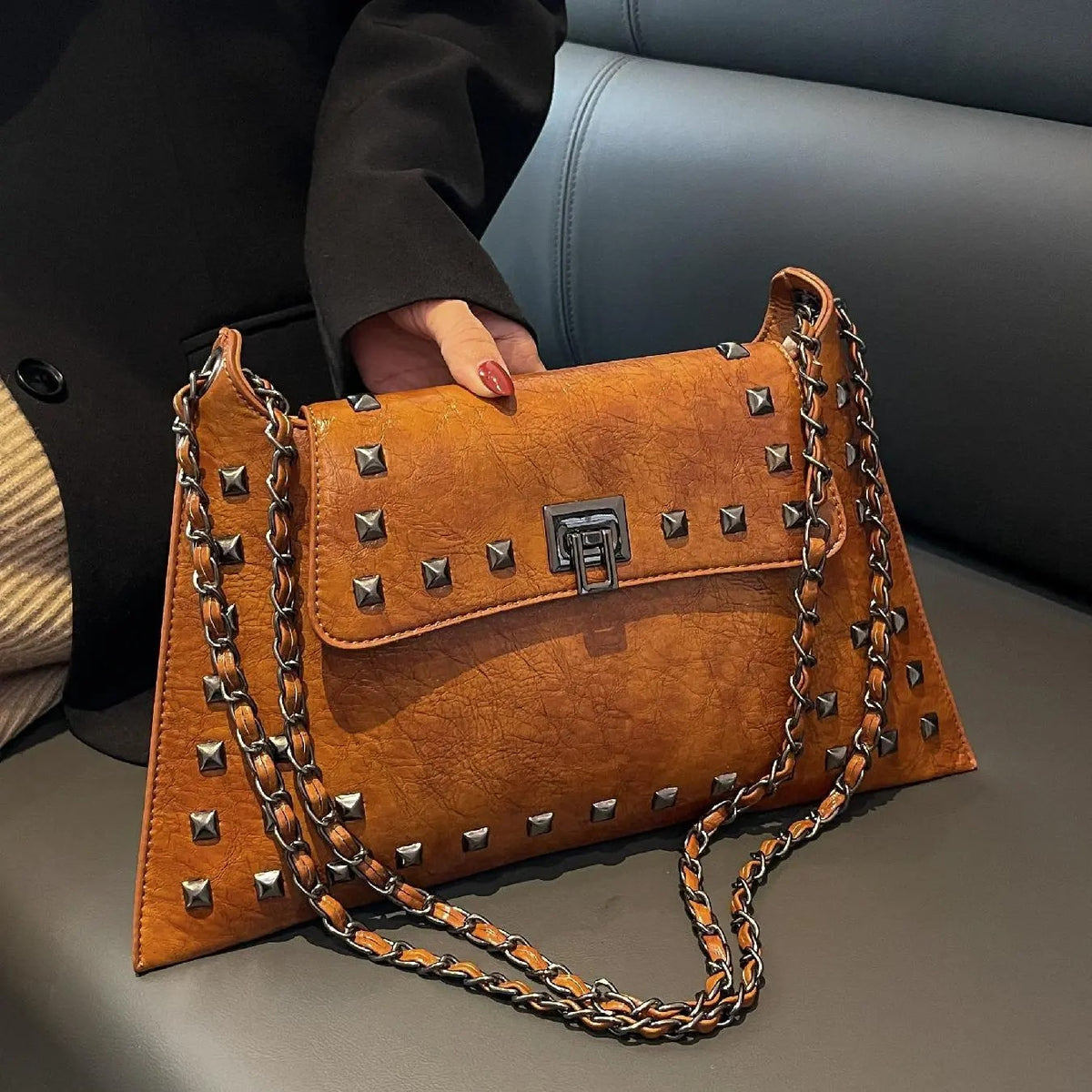 Edgy Rivet Chain Shoulder Bag