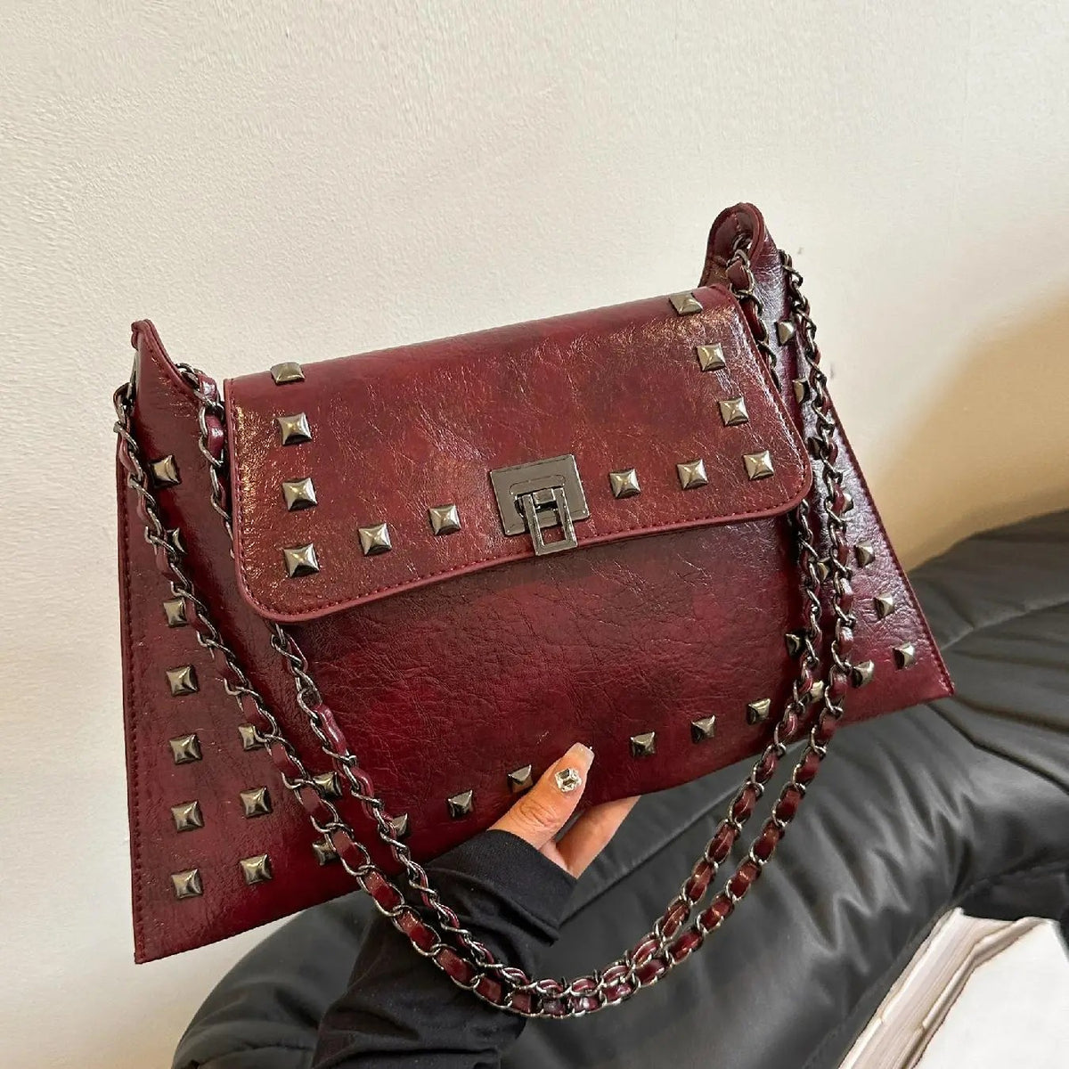 Edgy Rivet Chain Shoulder Bag