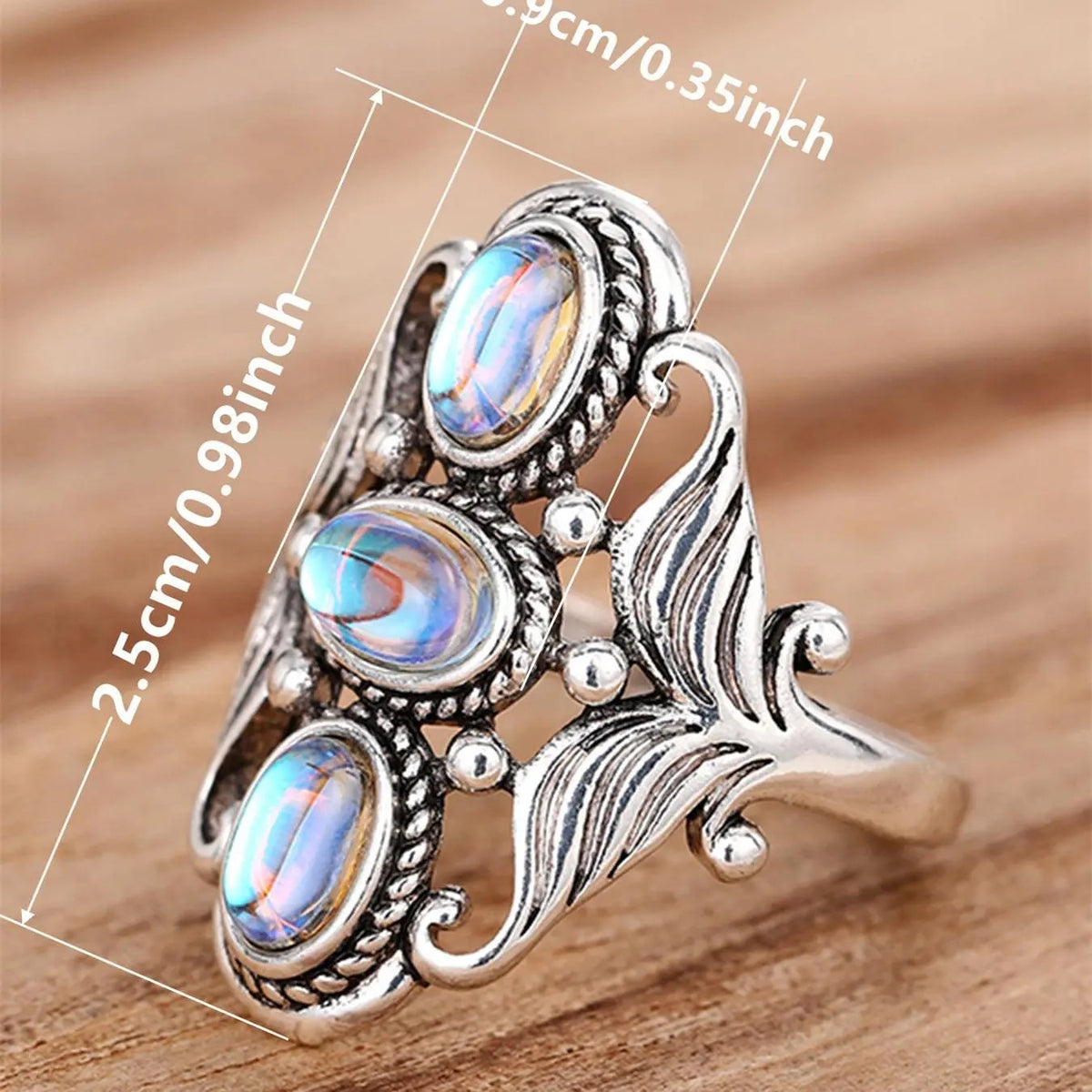 Elegant Vintage Moonstone Triple Ring