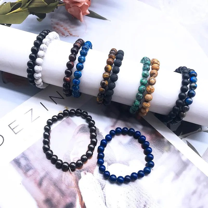 12pc Boho Natural Stone Bead Bracelet Set