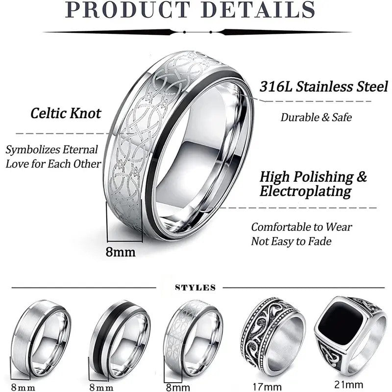 Vintage Gothic Celtic Knot Ring Set