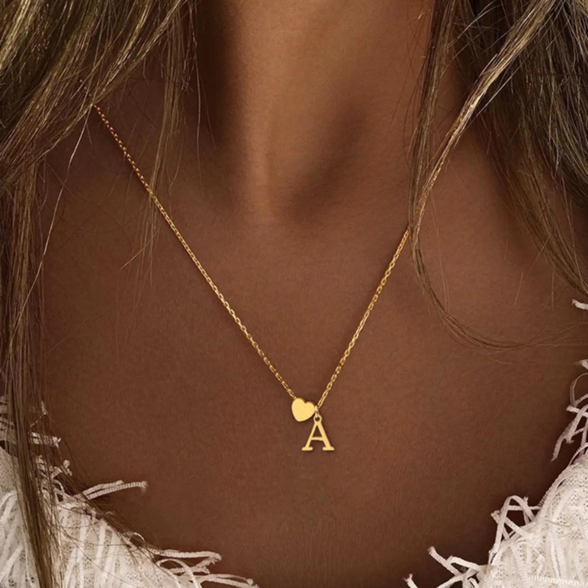 Dainty Heart Initial Letter Necklace