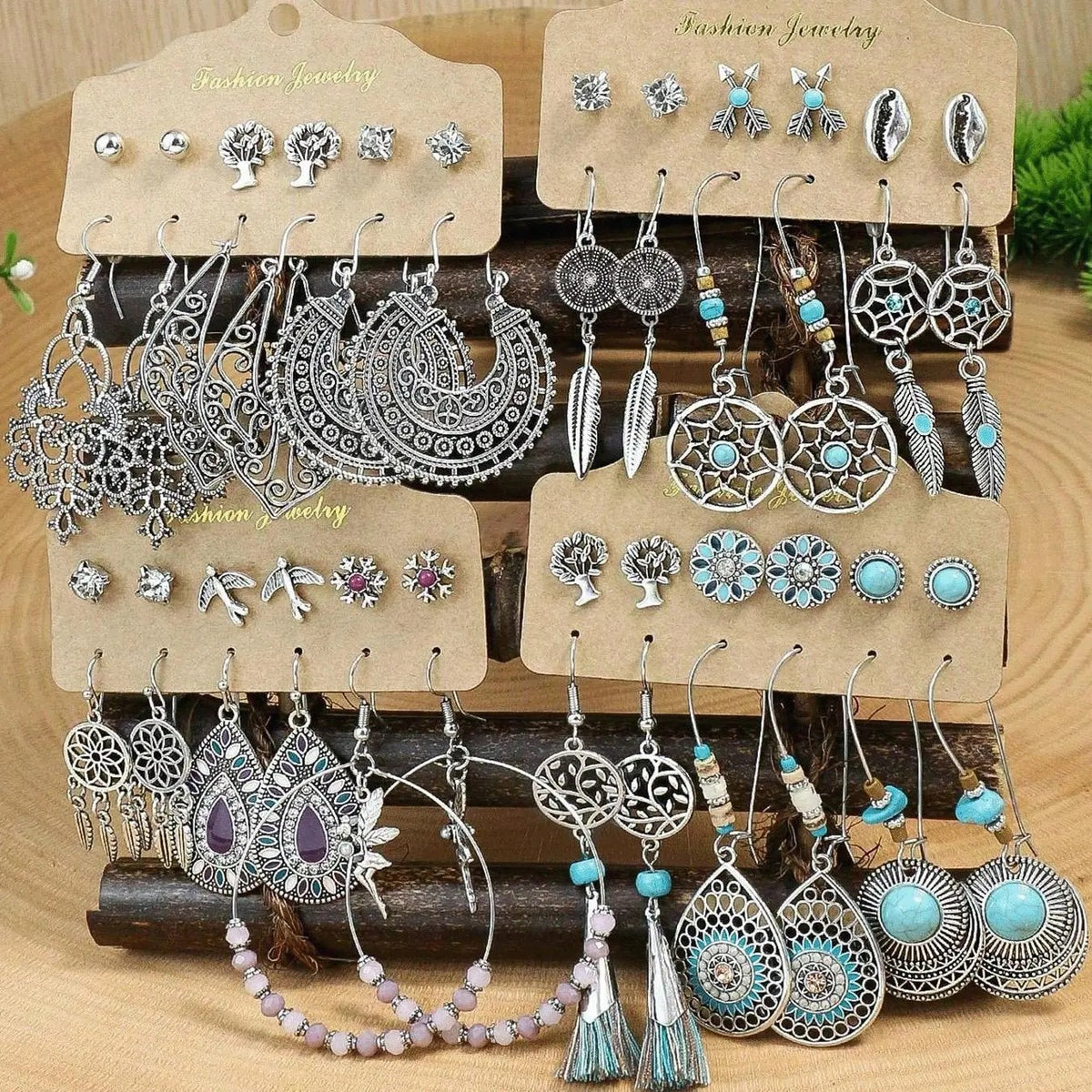 24pc Boho Turquoise mixed Earring Set
