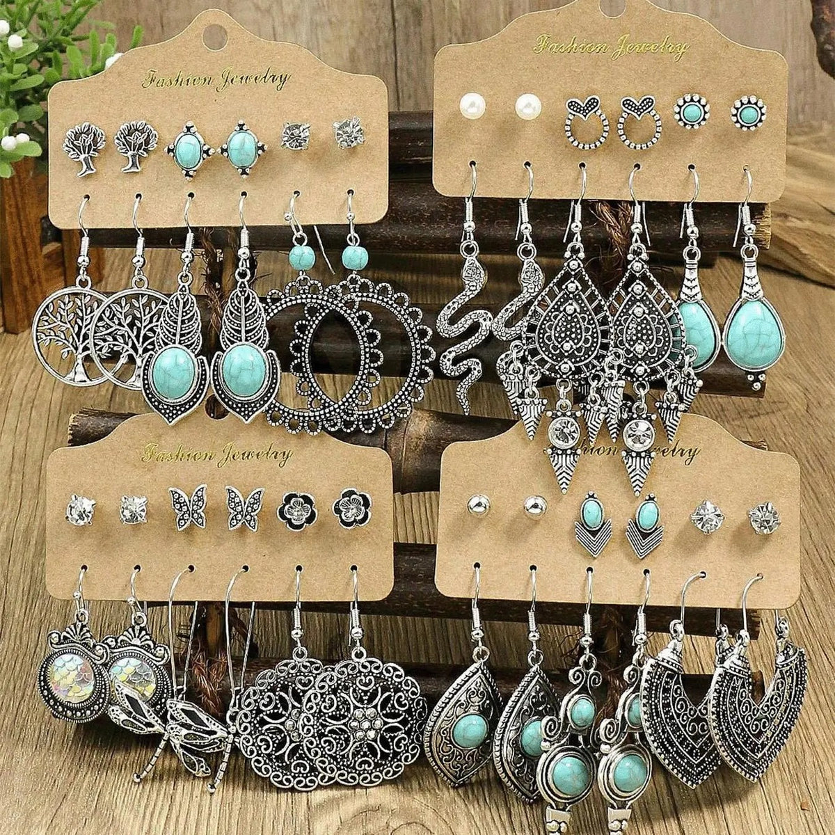 24pc Boho Turquoise mixed Earring Set