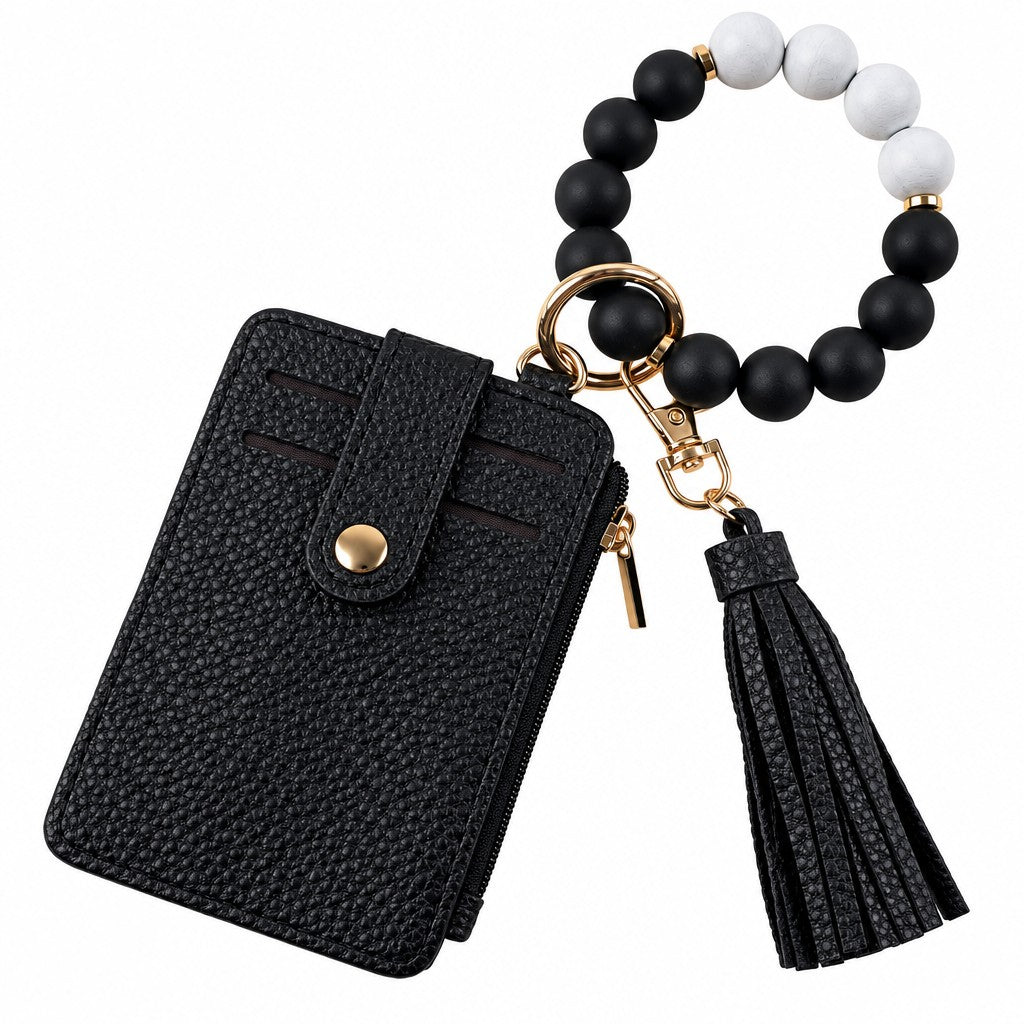 Chic Leopard Bead Card Holder & Keychain Set