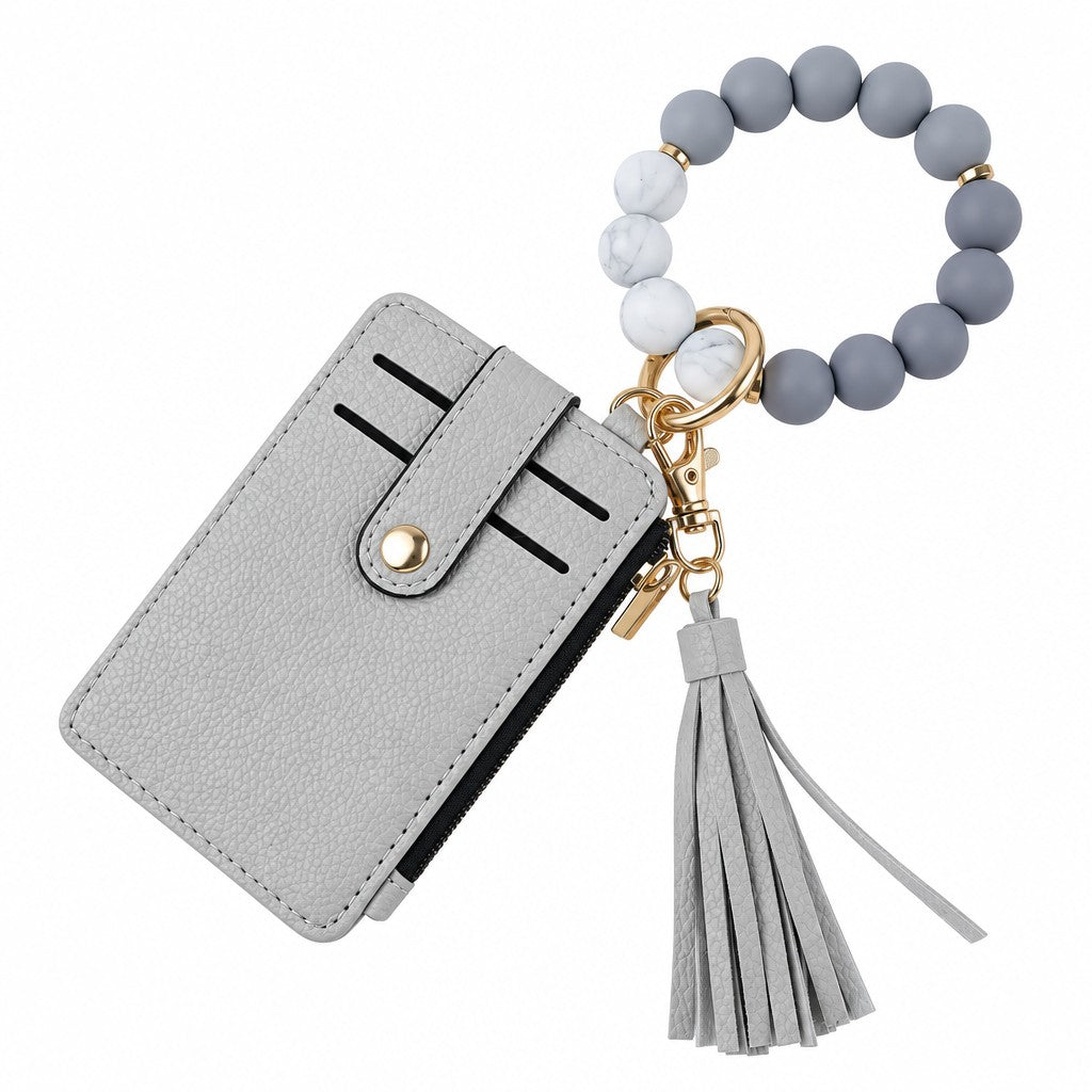 Chic Leopard Bead Card Holder & Keychain Set