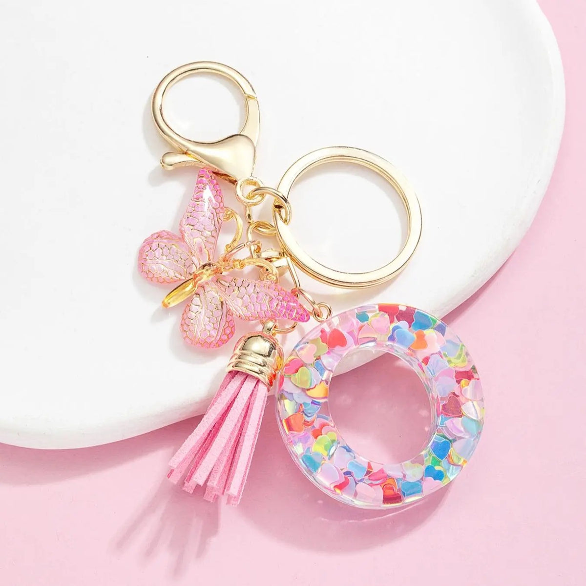 Boho Confetti Letter & Butterfly Keychain