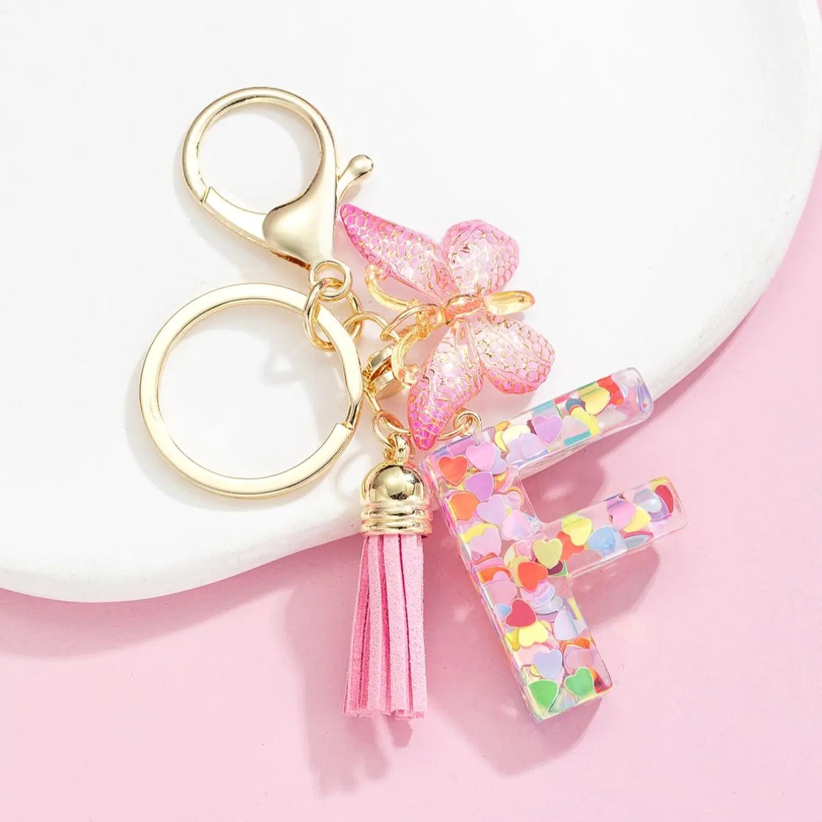 Boho Confetti Letter & Butterfly Keychain