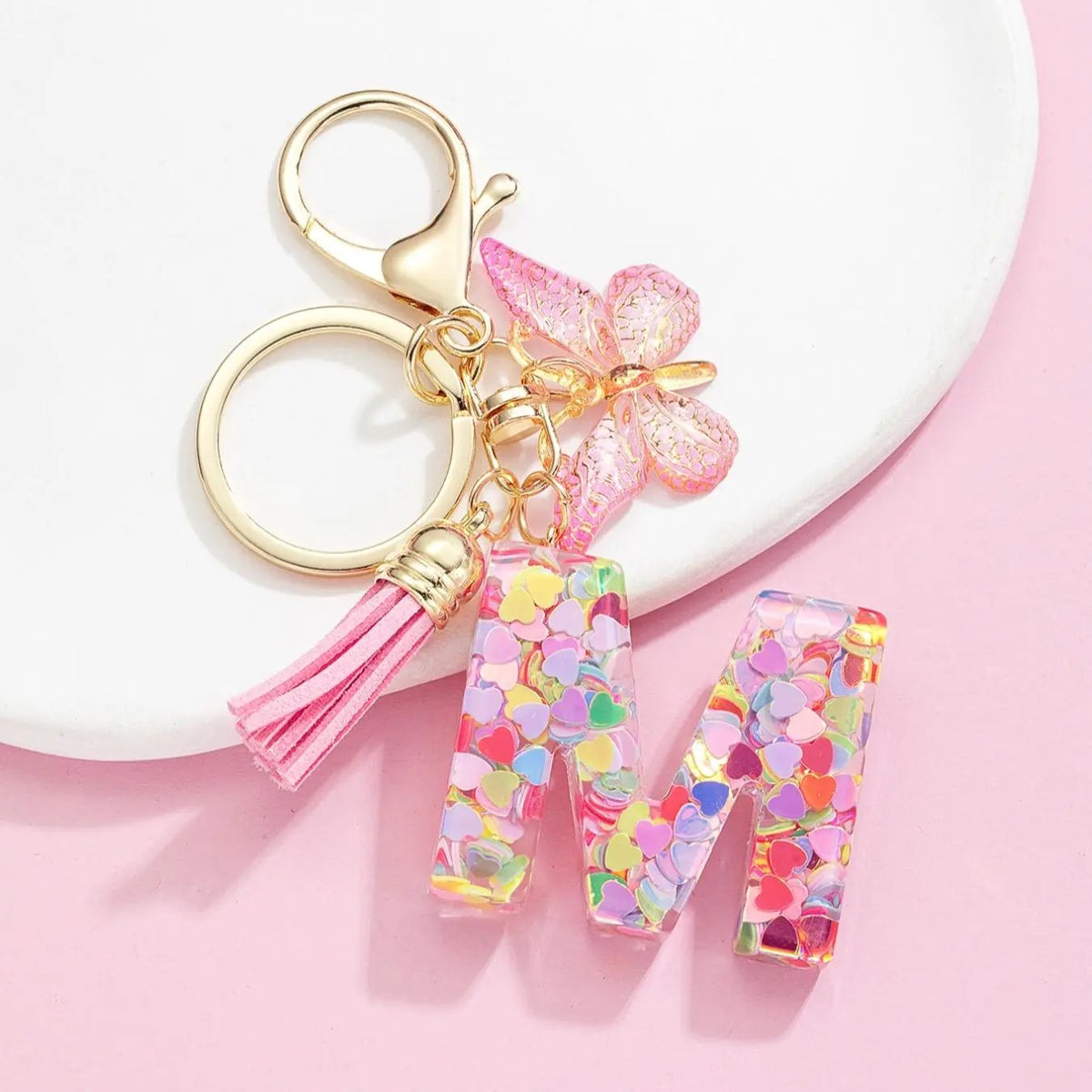Boho Confetti Letter & Butterfly Keychain