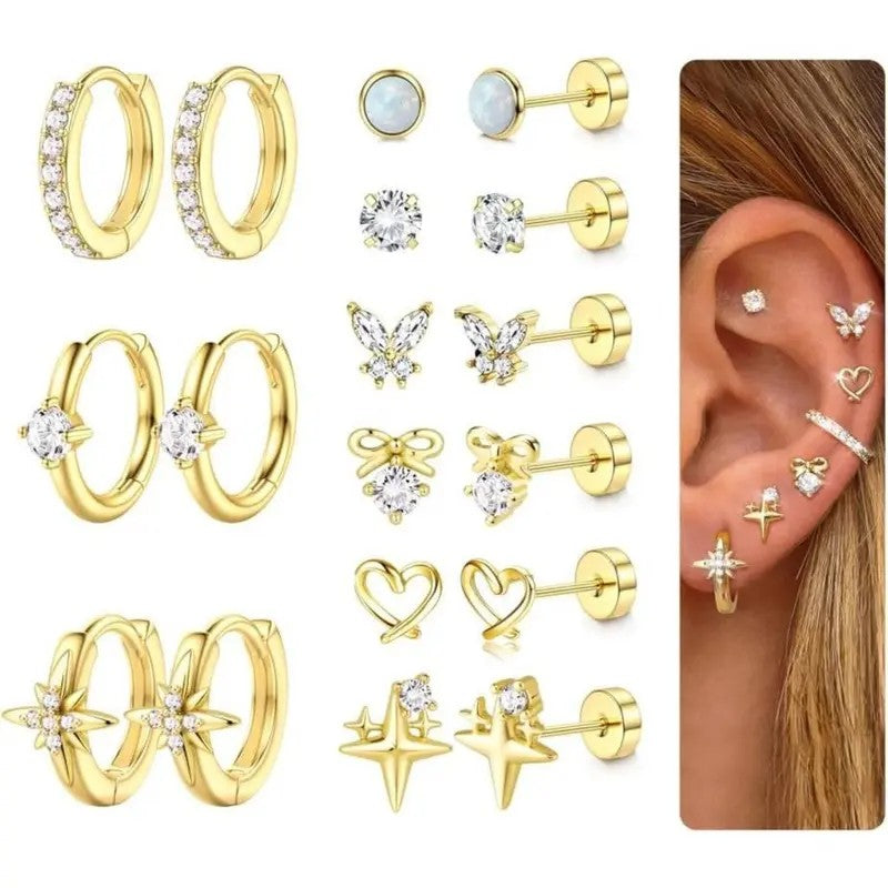 14k Dainty Pink Gem Flat Back Earring Set