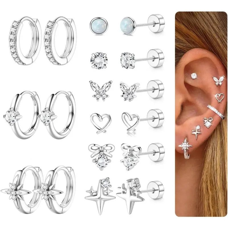 14k Dainty Pink Gem Flat Back Earring Set