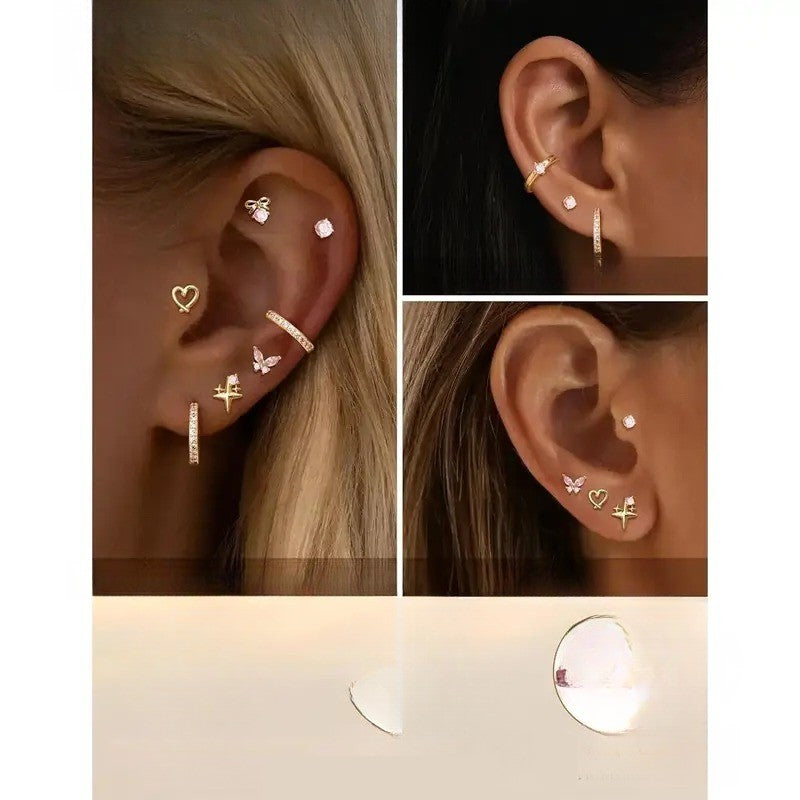 14k Dainty Pink Gem Flat Back Earring Set