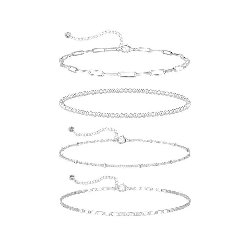 6pc Dainty Layered Link Anklet Set