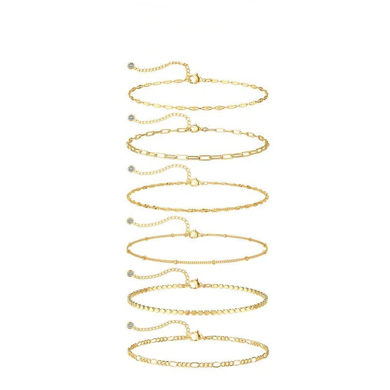 6pc Dainty Layered Link Anklet Set