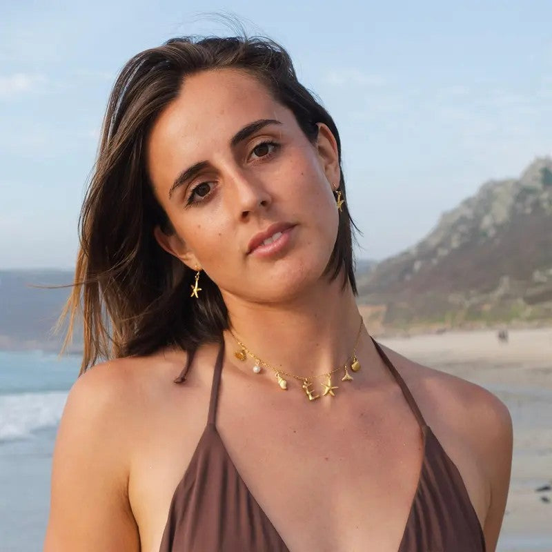Dainty Beach Charm Initial Necklace