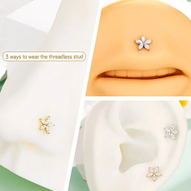 Dainty Rhinestone Flower Flat Back Earring