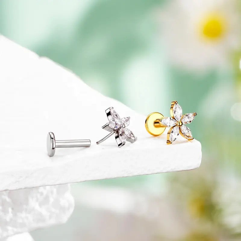 Dainty Rhinestone Flower Flat Back Earring
