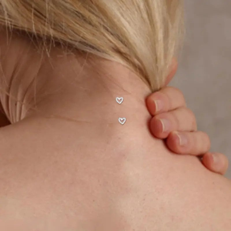 2pc Dainty CZ Heart Dermal Anchor Set