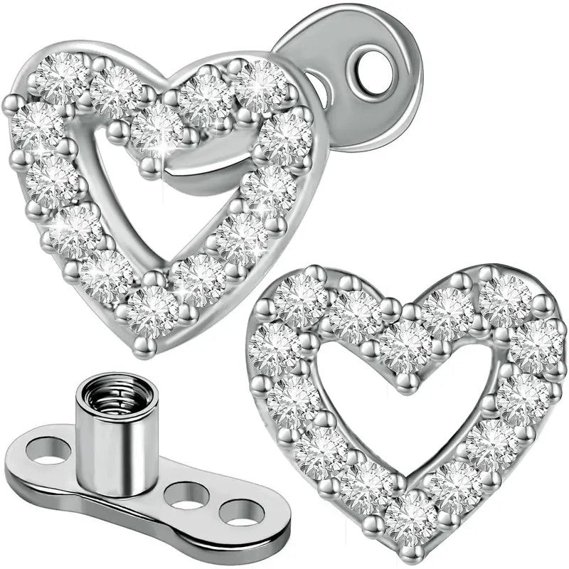 2pc Dainty CZ Heart Dermal Anchor Set