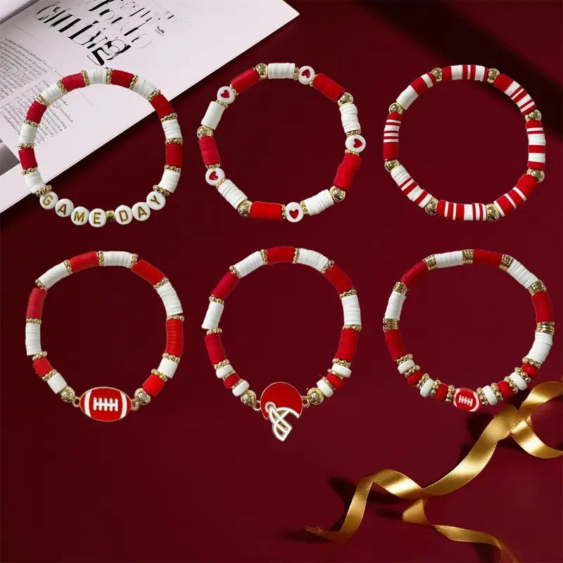 6pc Classy Football Charm Bracelet Set
