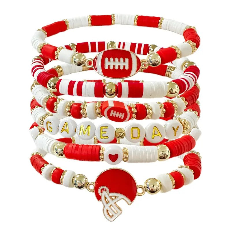 6pc Classy Football Charm Bracelet Set