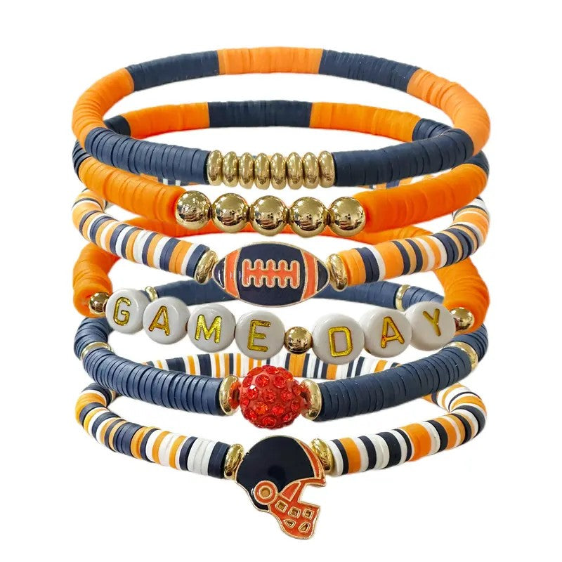 6pc Classy Football Charm Bracelet Set