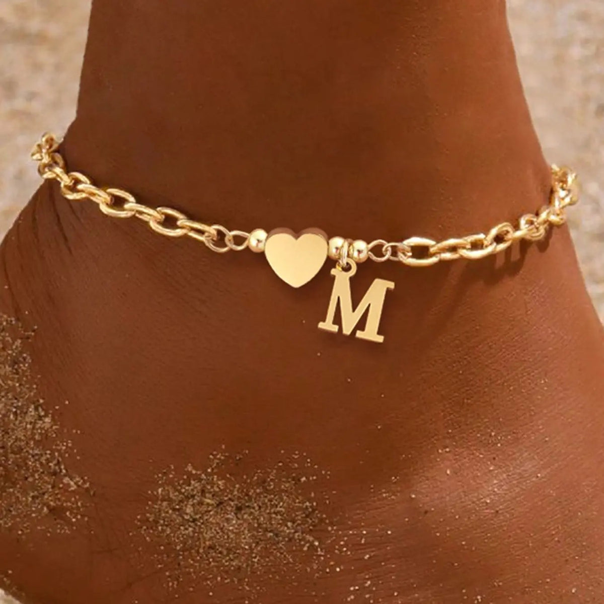 Dainty Heart Initial Anklet