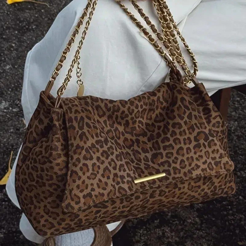 Classy Leopard Faux Suede Shoulder Bag