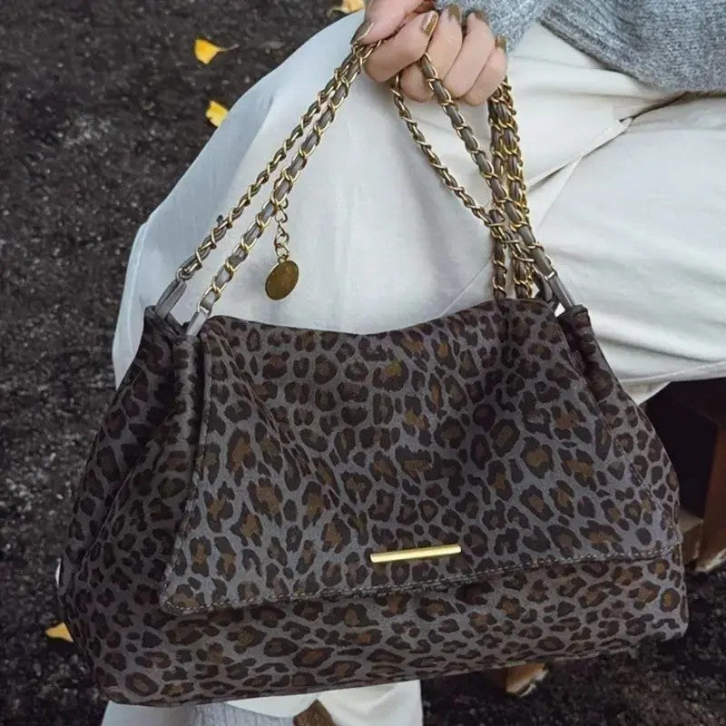 Classy Leopard Faux Suede Shoulder Bag